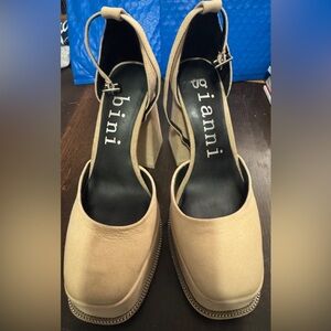 Ganni Tan Block Heel D'Orsay Shoes